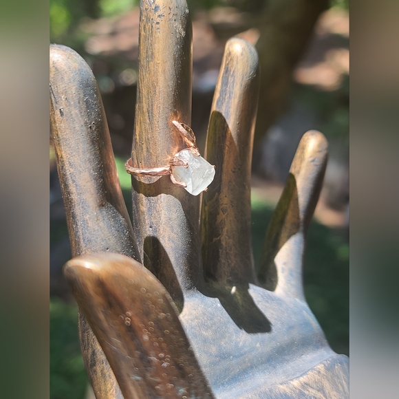 Aquamarine RAW 4k nugget sterling & 24k Rosegold ring sz6.5 - Picture 7 of 7